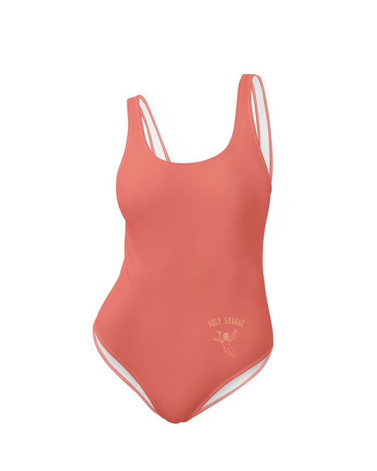 Classic One-Piece Swimsuit "Coral Reef" Bright Coral - Low Back Cheeky Fit by Holy Savage