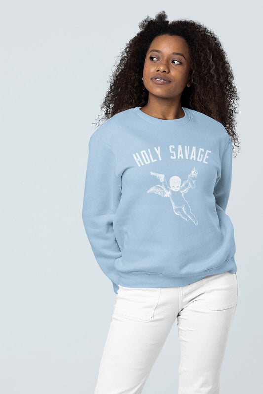 Premium Crewneck Sweatshirt - White Holy Savage Graphic Sweater