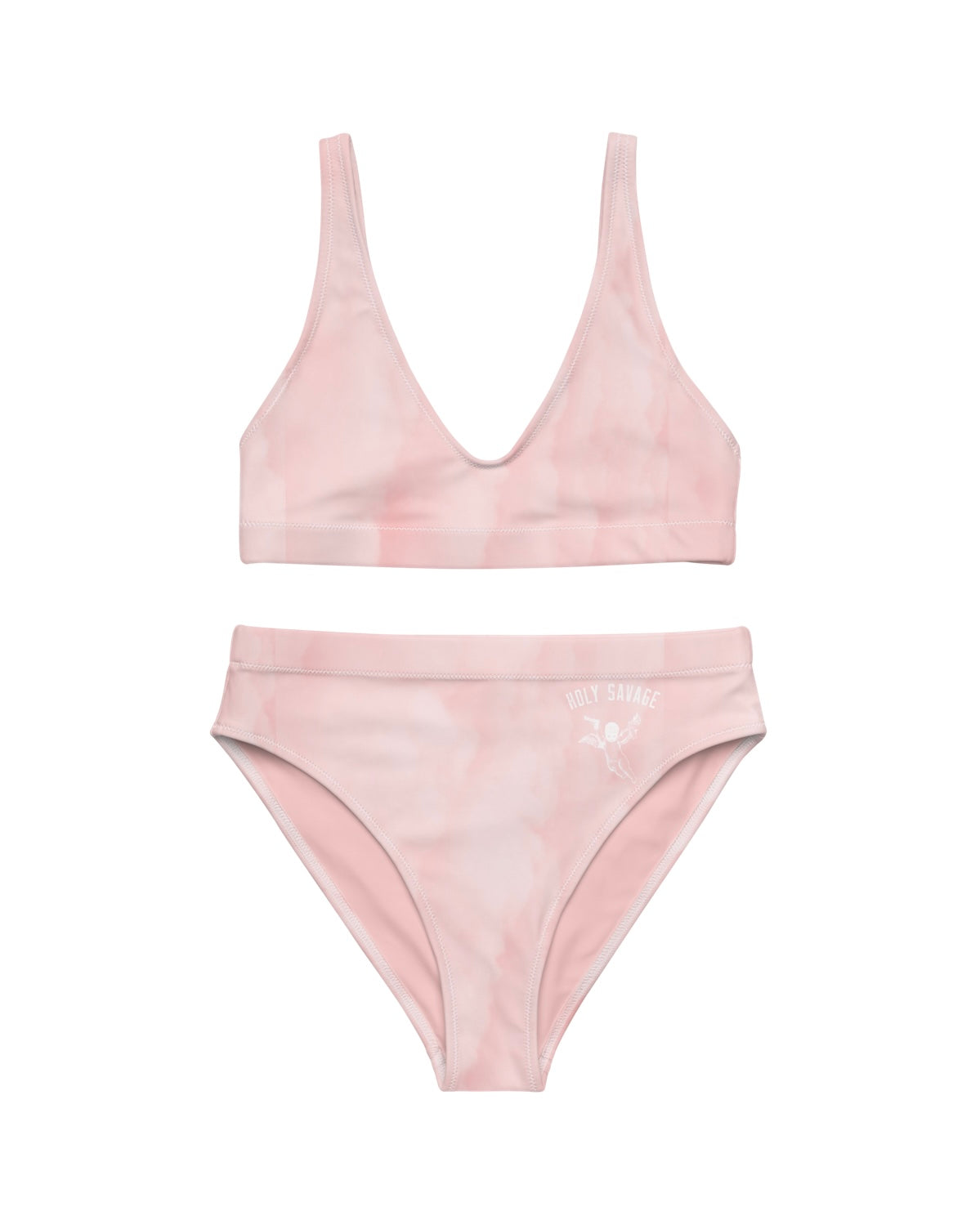 Recycled High-Waist Bikini Set Clean Cut Classic Fit - "Pink Cloud Nine" Soft Pink Sky Design by Holy Savage