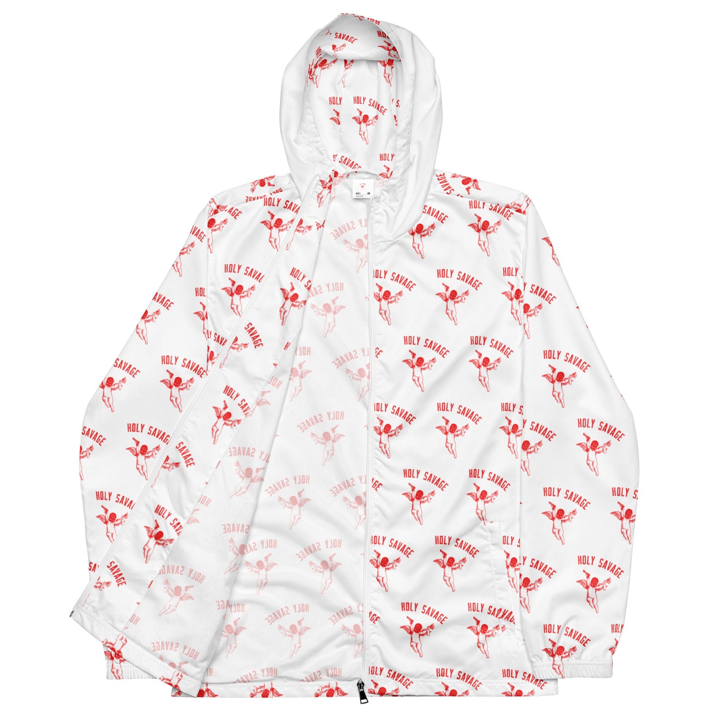 Lightweight Hooded Holy Savage Windbreaker - Red and White