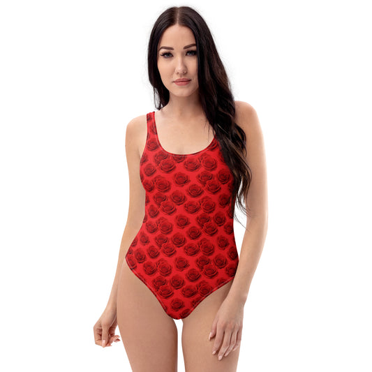 Classic One-Piece Swimsuit "Rose Ritual" Red - Low Back Cheeky Fit by Holy Savage