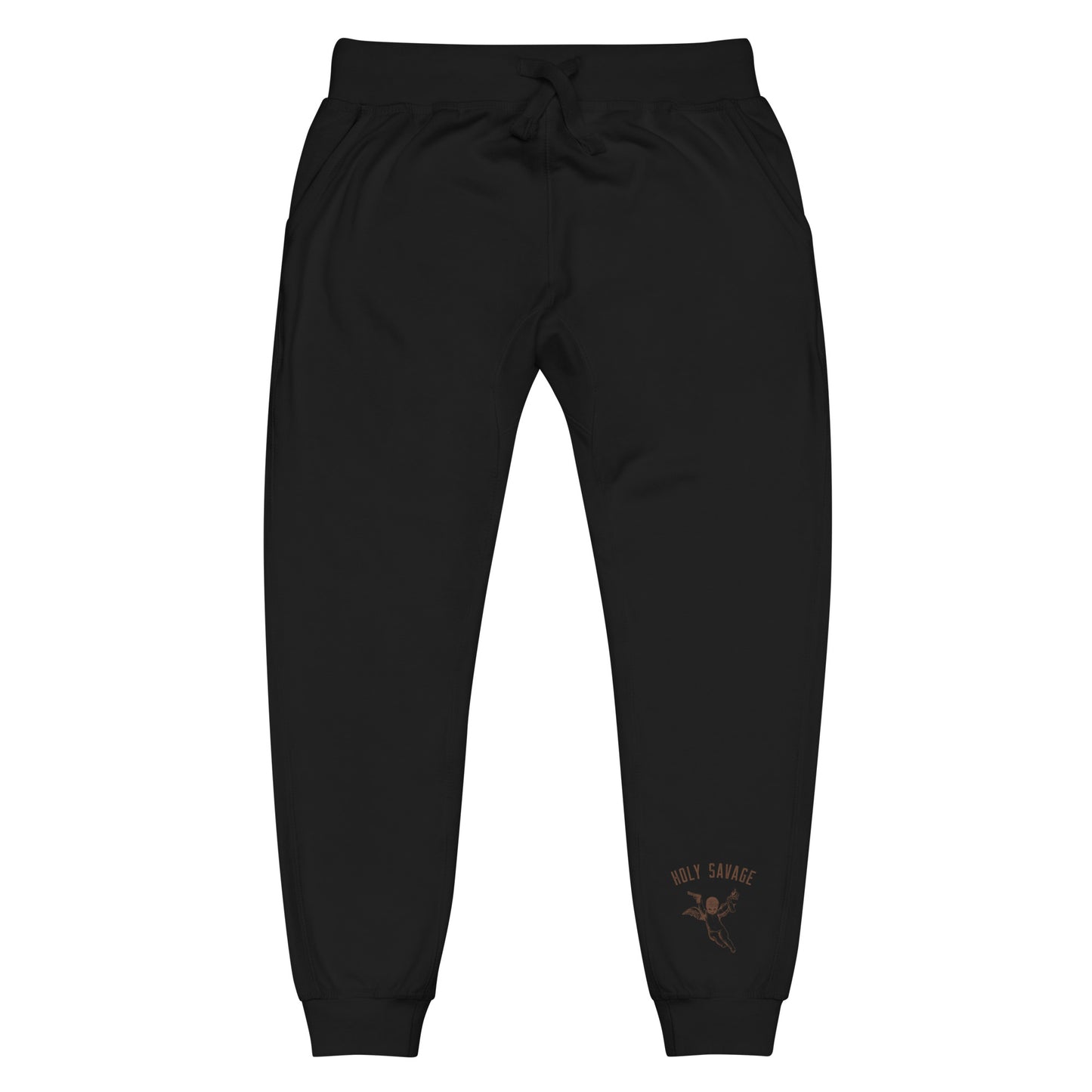 Comfy Fleece Sweatpants Joggers - Men’s/Women’s - Brown Logo - Holy Savage