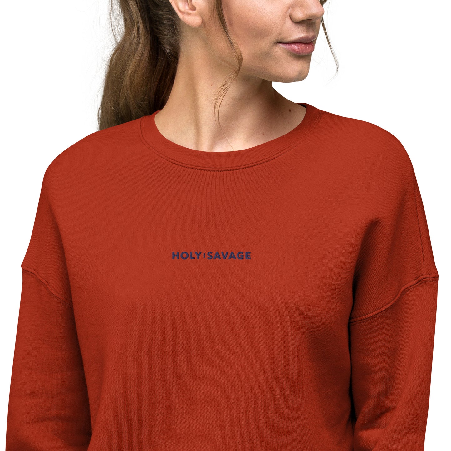 Embroidered Comfy Crop Sweatshirt - Navy Holy Savage