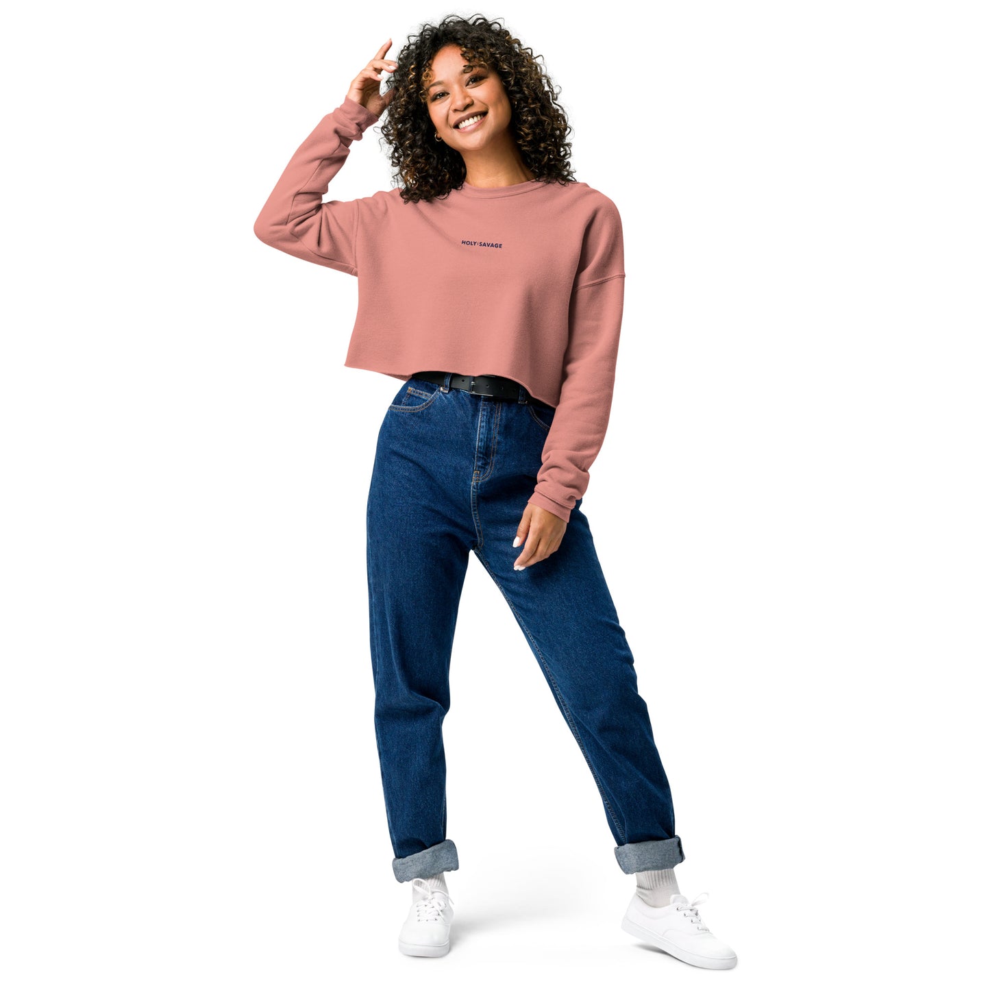 Embroidered Comfy Crop Sweatshirt - Navy Holy Savage