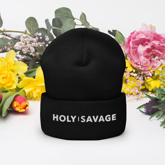 Holy Savage White Embroidery Beanie