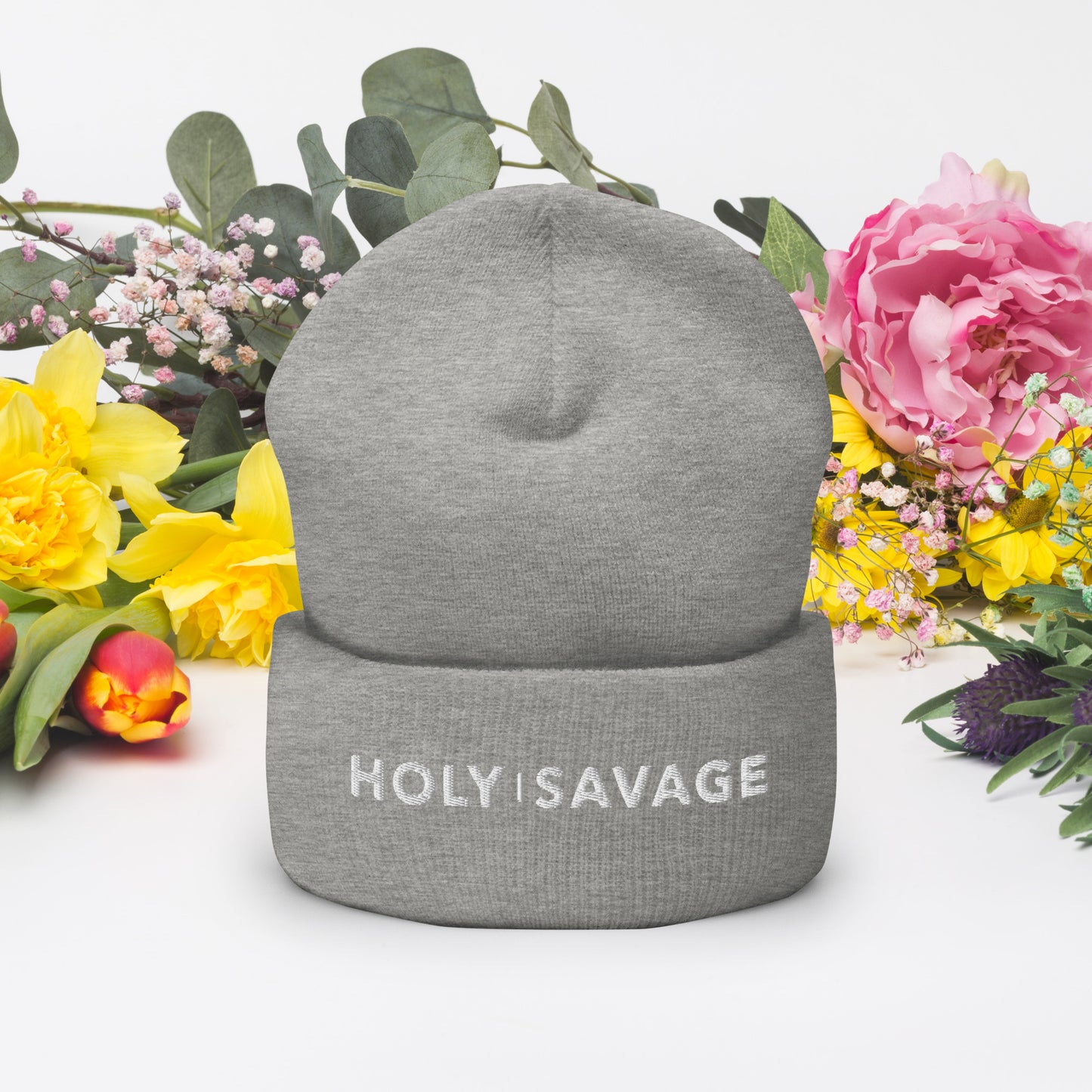 Holy Savage White Embroidery Beanie