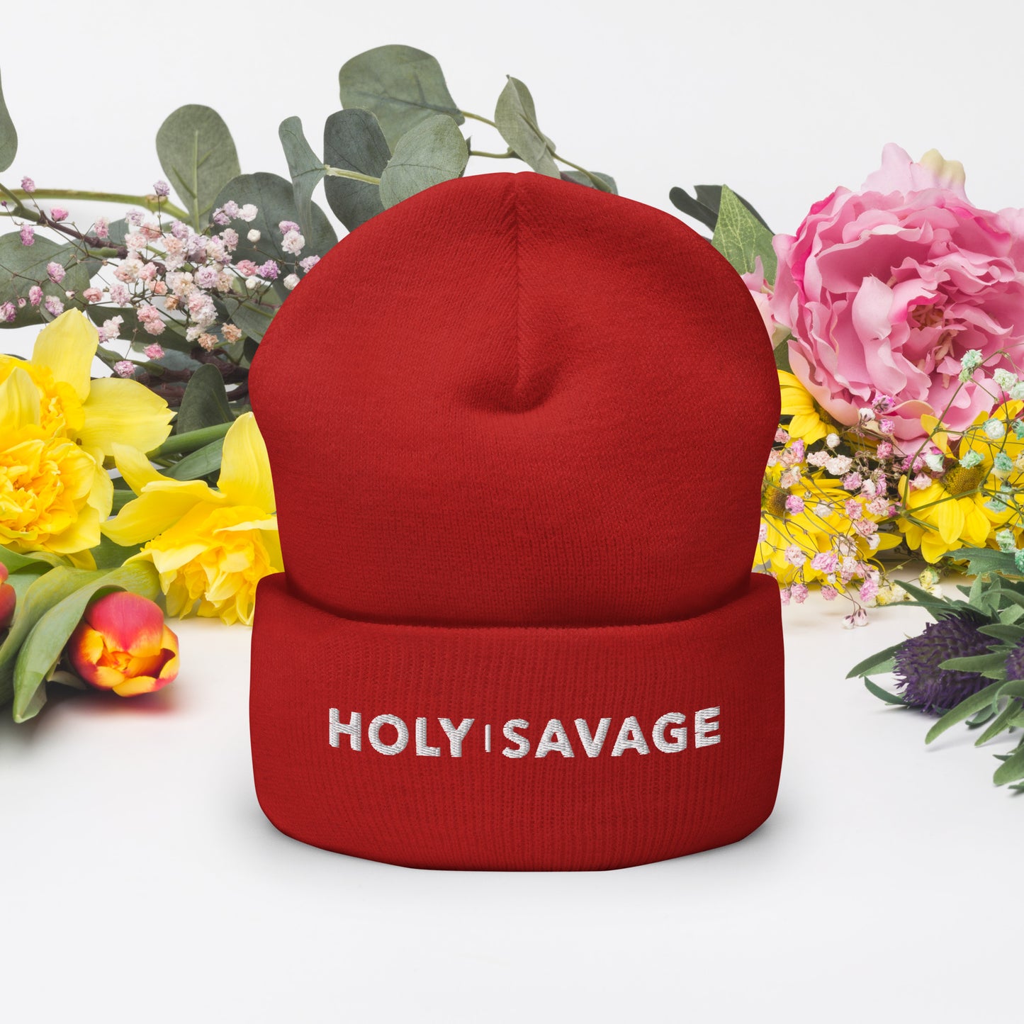 Holy Savage White Embroidery Beanie