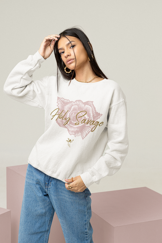 Pink And Gold Rose Unisex Premium Crew Neck  Sweatshirt - Holy Savage