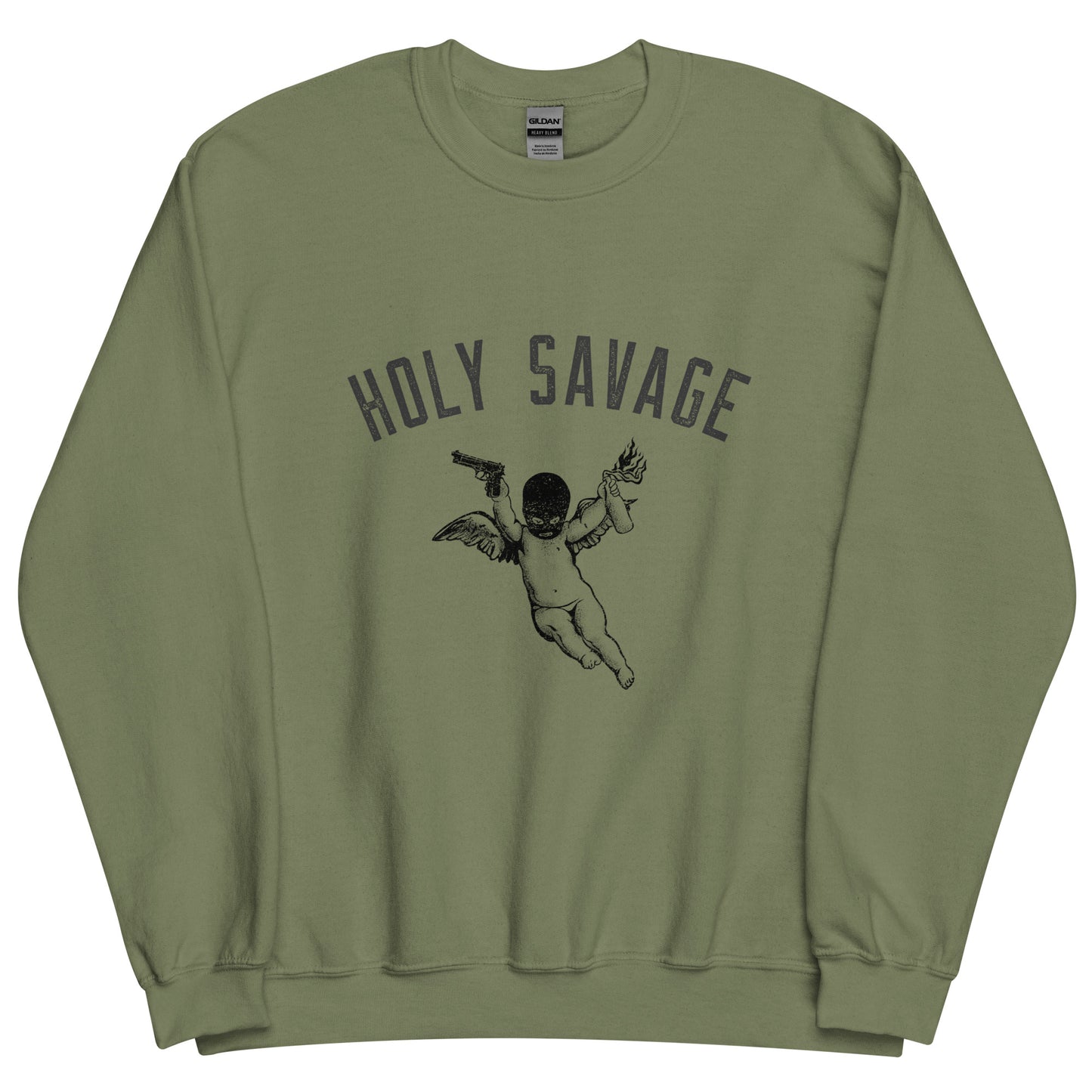 Premium Crew Neck Sweatshirt - Black Logo - Holy Savage