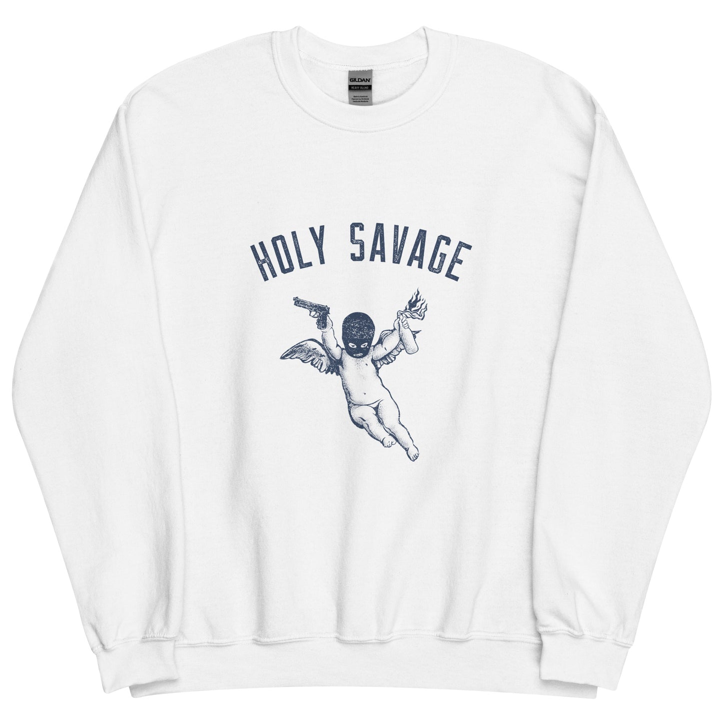 Premium Crew Neck Sweatshirt - Deep Blue Holy Savage Logo