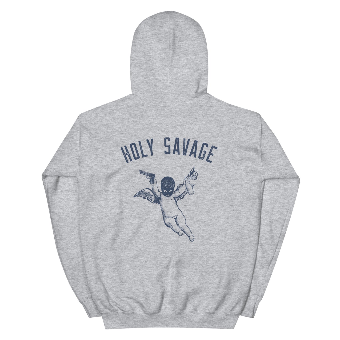 Graphic Premium Comfort Hoodie - Navy Blue Streetwear “Holy Savage” Back Design