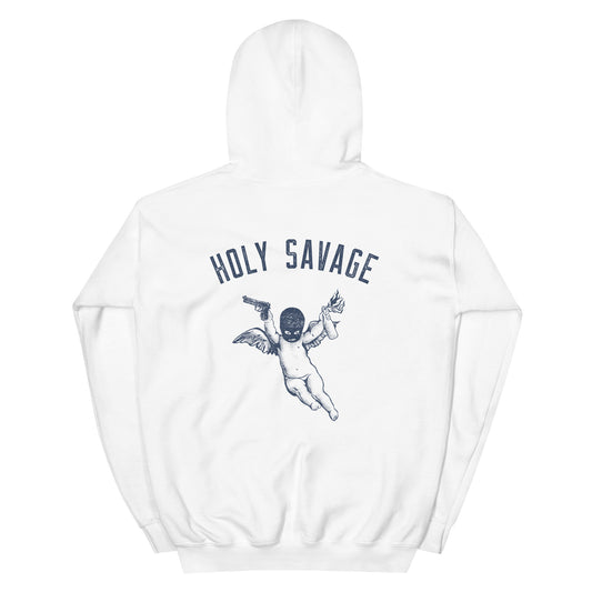 Graphic Premium Comfort Hoodie - Navy Blue Streetwear “Holy Savage” Back Design